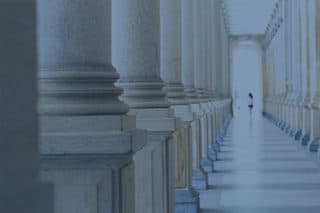 Government building pillars with blue filter